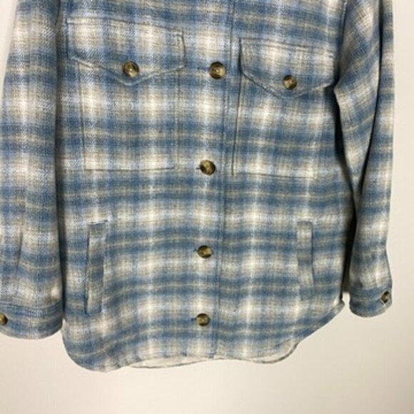 American Eagle Oversized Flannel Shacket Blue Plaid Jacket Coat Button Up - Picture 4 of 6